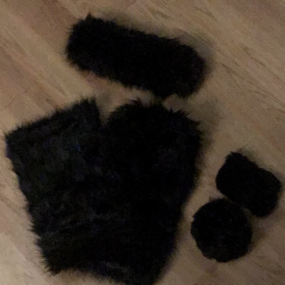 Black 3 Piece Faux Fur  Leg Warmers , Headband & Wristlet Bundle Set
